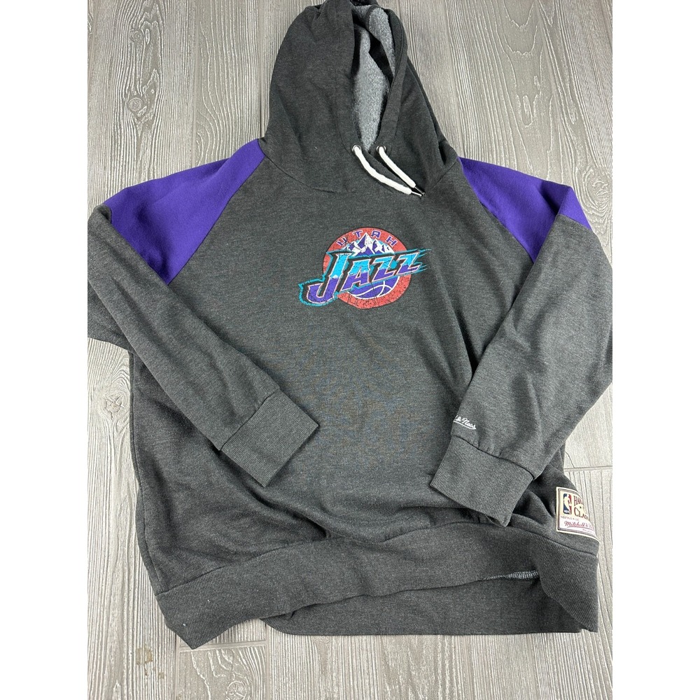 Mitchell & Ness Utah Jazz NBA Hoodie Mens 2XL Gray Purple Hardwood Classics